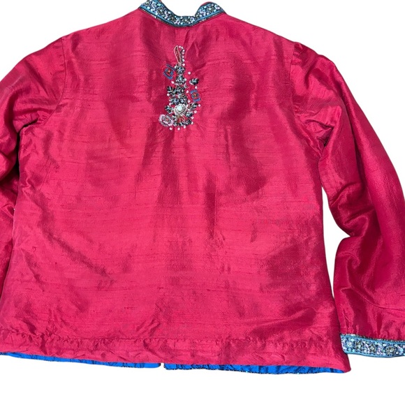 Chico’s Silk Beaded Jacket Size 1 (M 8/10) – Embellished Boho Statement - Picture 12 of 12